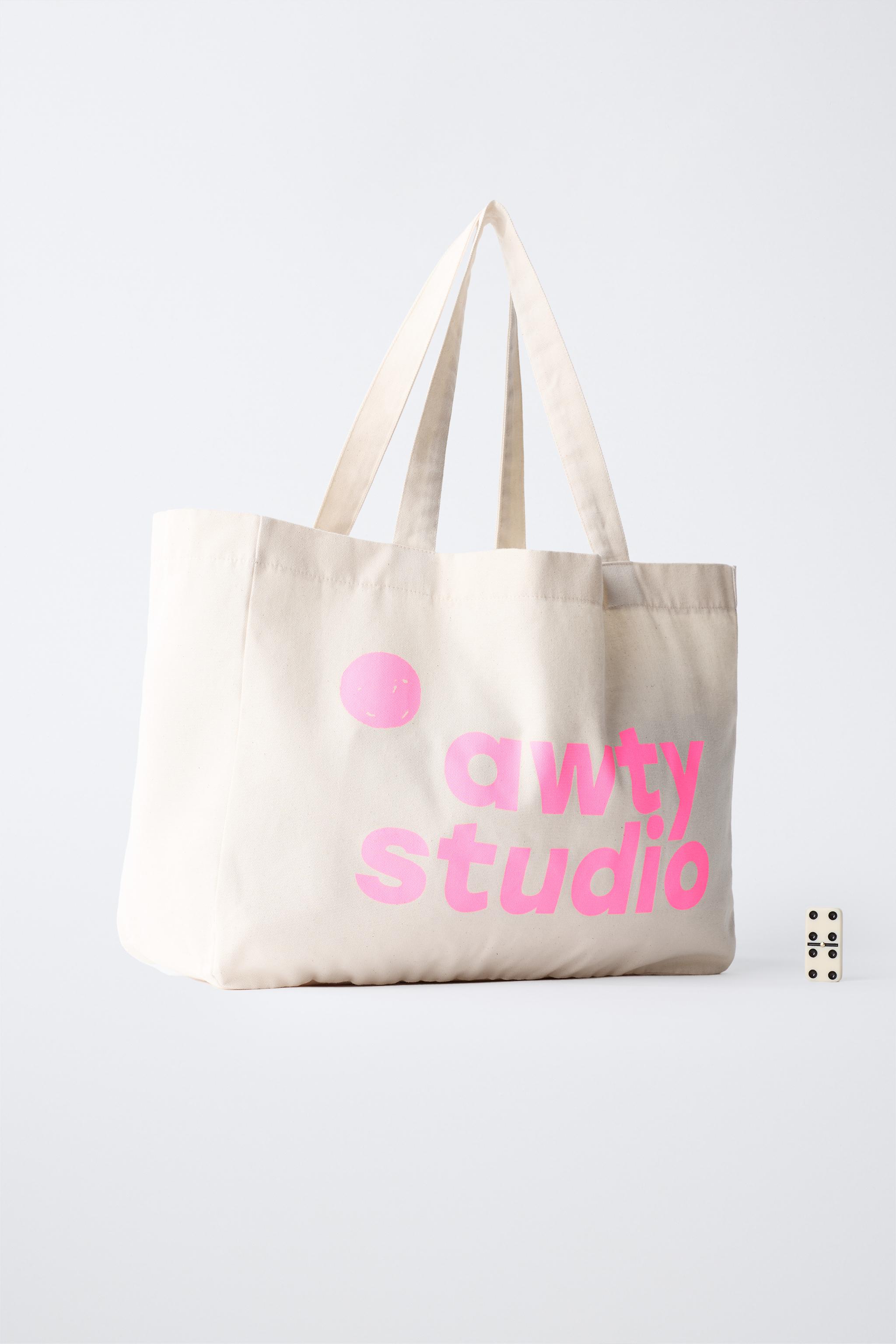 PRINTED AND TEXT TOTE BAG